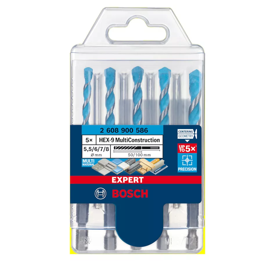 Assortiment 5 forêts EXPERT HEX-9 MultiConstruction Bosch 5,5/6/6/7/8 mm